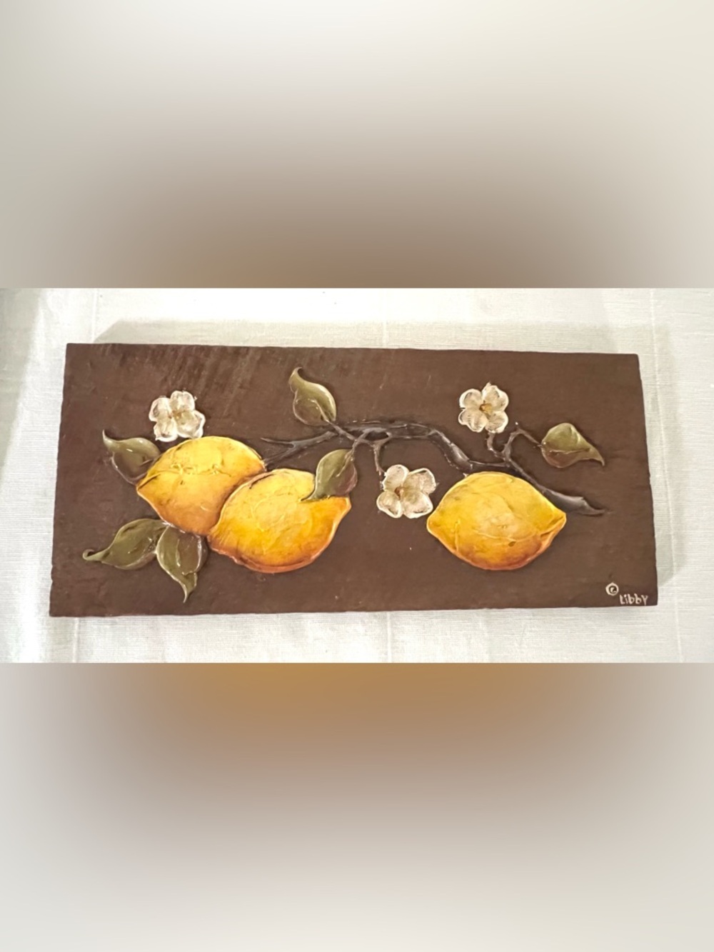 Vintage Lemon Handpainted Wood Plaque Wall Art Decor Home Decor Fruit Cottage